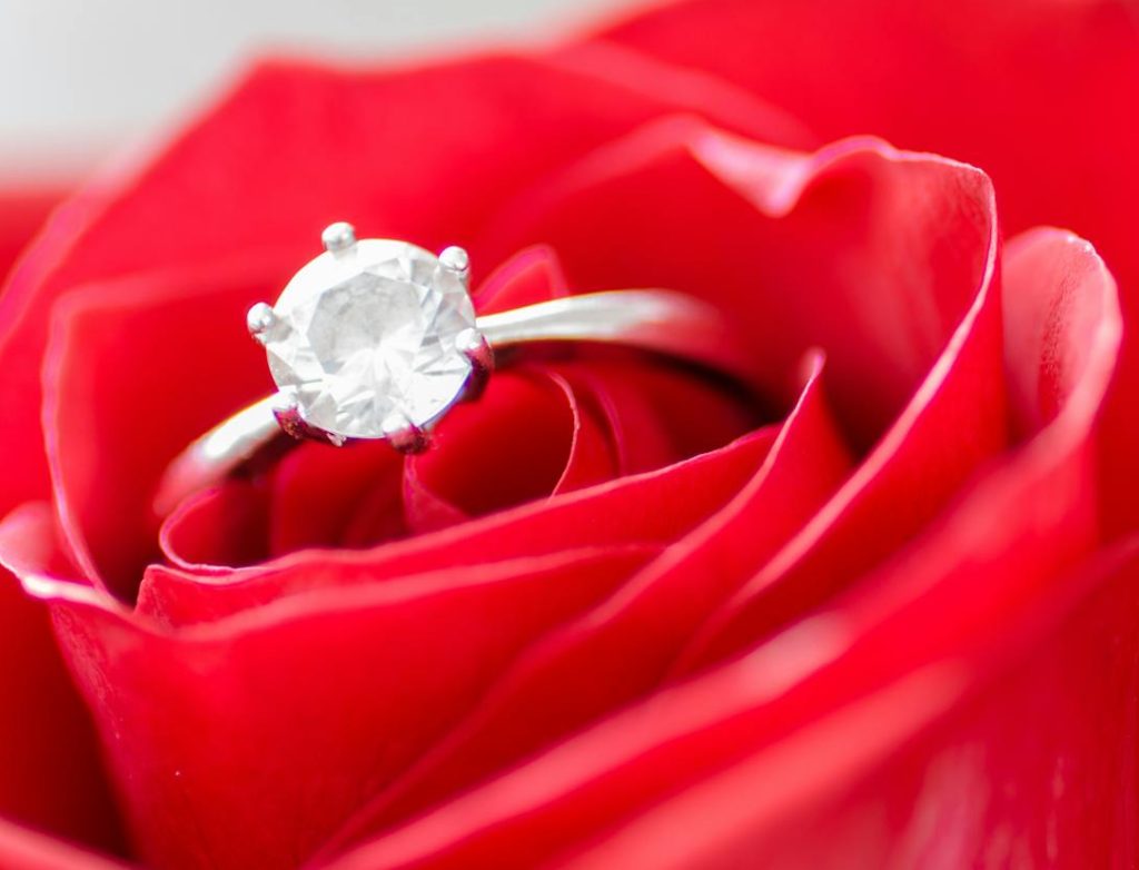 silver colored ring in rose