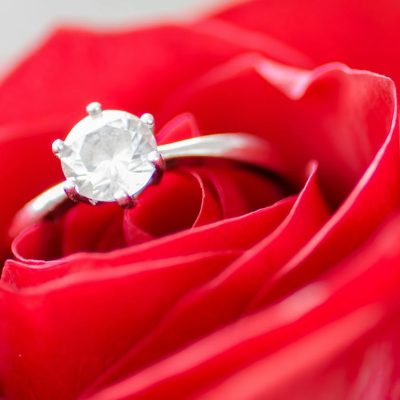 silver colored ring in rose